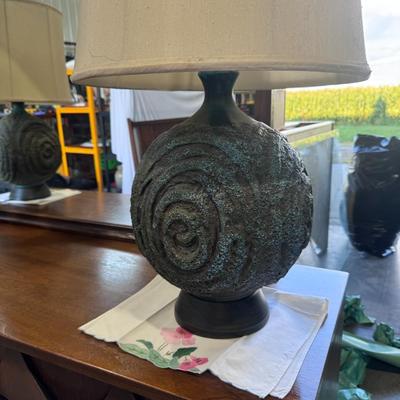 Marcello Fantoni lamps with spiral pattern and metal base. ( Matching pair ) Rare find