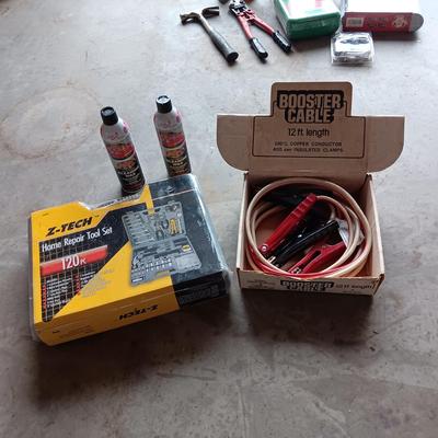 NEW HOME REPAIR TOOL SET, JUMPER CABLES AND FW1 AUTO CLEANING WAX