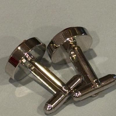 Cufflinks - Red & Yellow circles on a Gray Fabric Background. Bullet Backs.