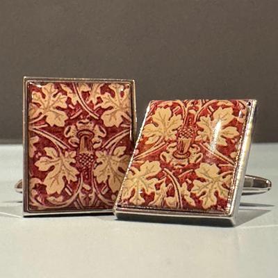 Cufflinks - Maple Leafs on Crimson Background. Bullet Backs.
