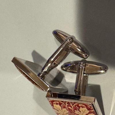 Cufflinks - Maple Leafs on Crimson Background. Bullet Backs.