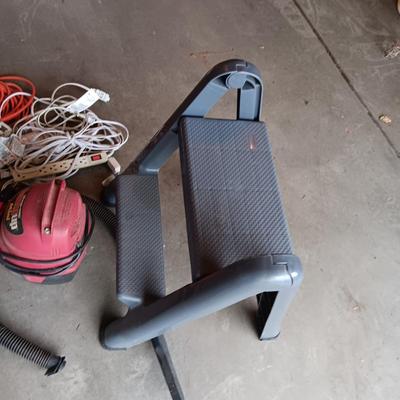 FOLDING STEP STOOL, MINI SHOP VAC AND EXTENSION CORDS