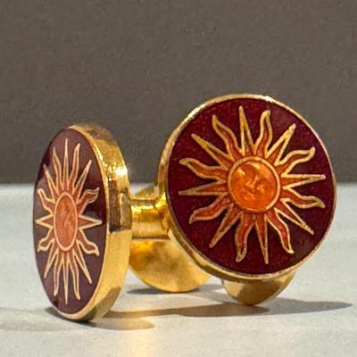 Cufflinks - Good Sun on Red Background. Gold Button Style Backs.