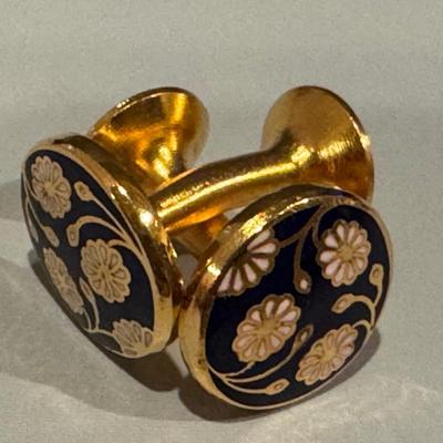 Cufflinks - White Daisy on Purple Background. Gold Button Style Back.