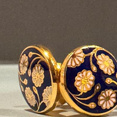 Cufflinks - White Daisy on Purple Background. Gold Button Style Back.