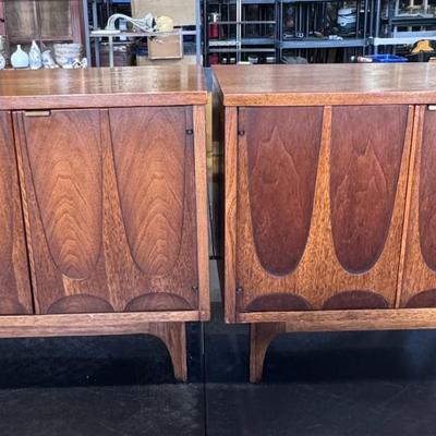 Broyhill Brasilia Mid Century Walnut Commode Nightstands - Pair