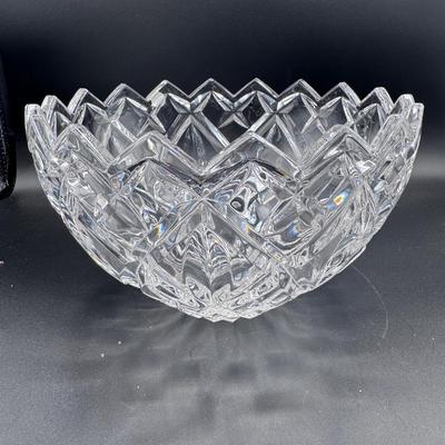 Vintage MCM Deep Cut Crystal Punch Bowl Star Sawtooth Edge