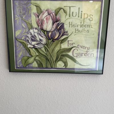 Framed botanical art print featuring white dogwood flowers.