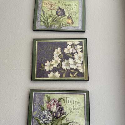 Framed botanical art print featuring white dogwood flowers.