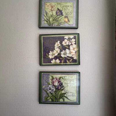 Framed botanical art print featuring white dogwood flowers.