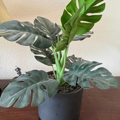Two table lamps and artificial Monstera Plant.