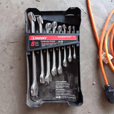 HUSKY COMBINATION WRENCHES, EXTENSION CORD AND A STANLEY SOCKET SET
