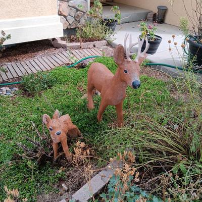 2 CONCRETE DEER YARD ART