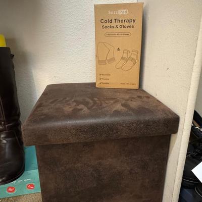 Cold therapy socks, gloves and storage ottoman.