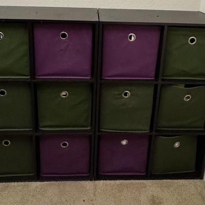 Cube storage organizer with fabric bins.