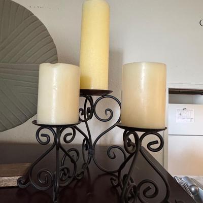 Decorative Stone Discs on Stands, Wrought iron candle holder designed.
