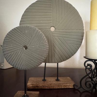 Decorative Stone Discs on Stands, Wrought iron candle holder designed.