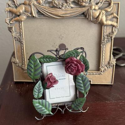 End table with home decor items.