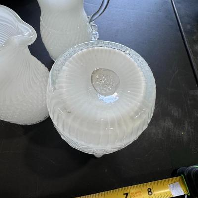 EAPG (Early American Pattern Glass) milk glass creamer, "Cobb" pattern produced by Challinor, Taylor and Company