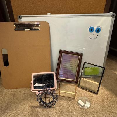 Dryer eraser board, Picture frames and other items.