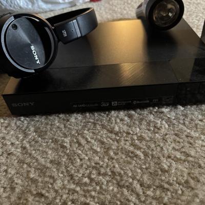 DVD player, headphones.