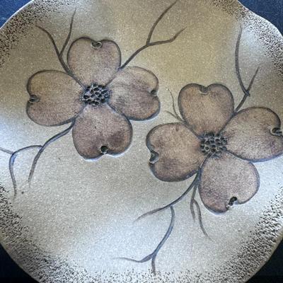 Pug Atlanta Decor Plate Round Floral Flowers Pottery Clay Art Signed