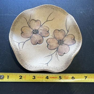 Pug Atlanta Decor Plate Round Floral Flowers Pottery Clay Art Signed