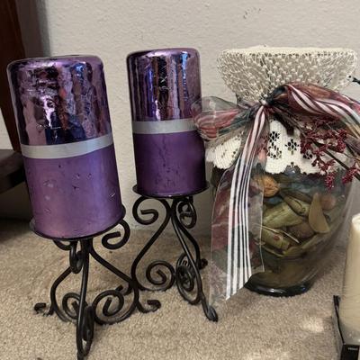 Candle stands and candles.