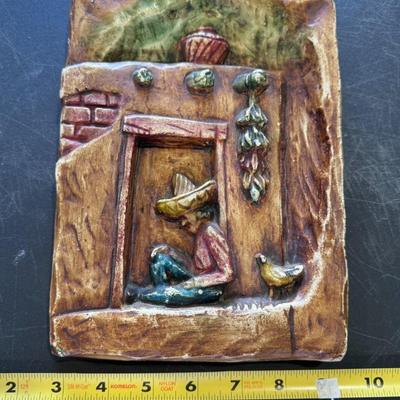 Mexican Talavera pottery. Vintage Chalkware Mexican Folk 3-D Art Painted Wall Decor