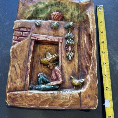Mexican Talavera pottery. Vintage Chalkware Mexican Folk 3-D Art Painted Wall Decor