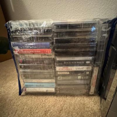 Cassette radio, CDs and tapes.