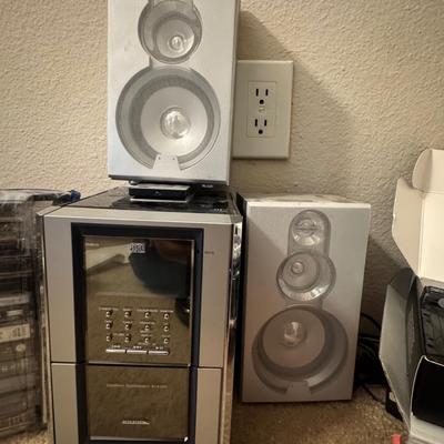 Cassette radio, CDs and tapes.