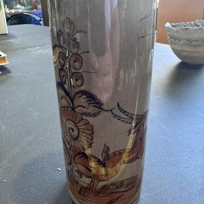 Mexico Tonala Pottery Cylinder Vase,