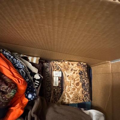 Box of miscellaneous clothing, more than 30 pieces.
