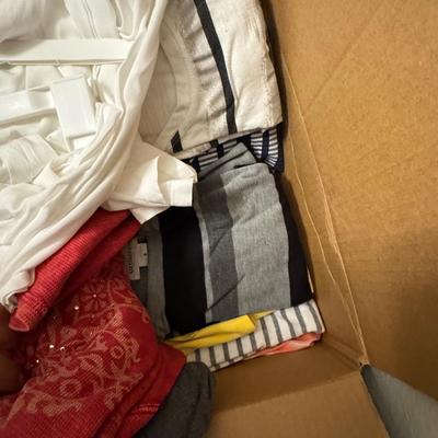 Box of miscellaneous clothing, more than 30 pieces.
