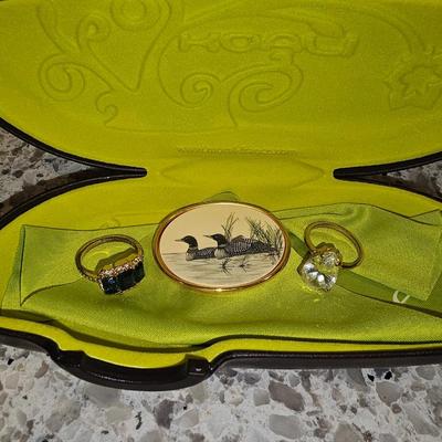 Beautiful Diamond Precious Stone Rings | Barlow Mallard Collector Pin | Jar of Vintage Buttons