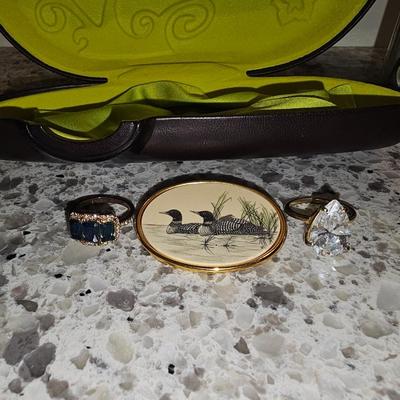 Beautiful Diamond Precious Stone Rings | Barlow Mallard Collector Pin | Jar of Vintage Buttons