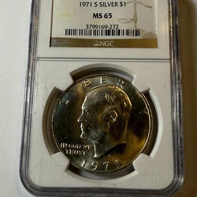 NGC CERTIFIED 1971-S MS65 EISENHOWER SILVER DOLLAR AS PICTURED.