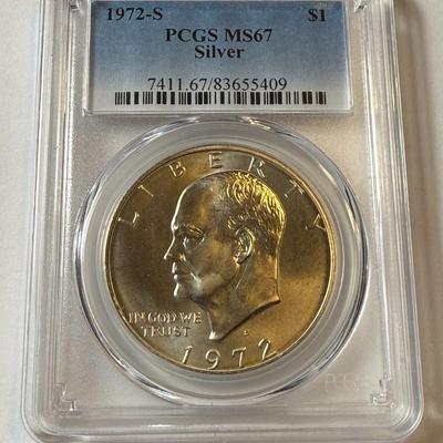PCGS CERTIFIED 1972-S MS67 EISENHOWER SILVER DOLLAR AS PICTURED.