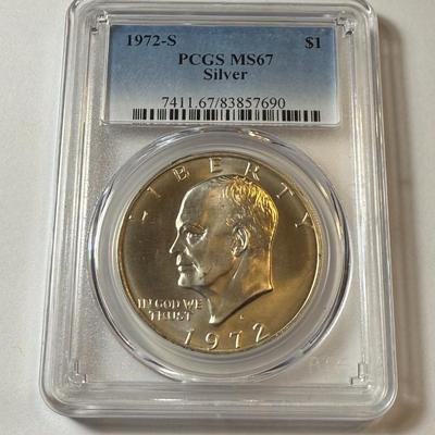 PCGS CERTIFIED 1972-S MS67 EISENHOWER SILVER DOLLAR AS PICTURED.