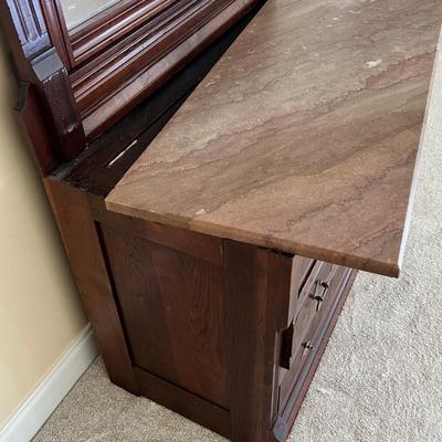 Victorian Burl Wood Dresser w/ Tilt Mirror & Marble Top (PB-RG)