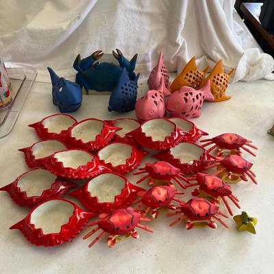 G531 Fish Tea Lights with Crab Bowls and Napkin Rings Decor
