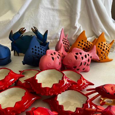 G531 Fish Tea Lights with Crab Bowls and Napkin Rings Decor