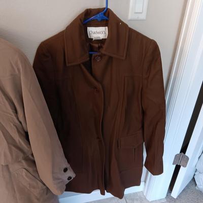 LADIES GALLERY PETITE TRENCH COAT (5), CHADWICK'S WOOL JACKET (8) AND CASHMERE SCARF