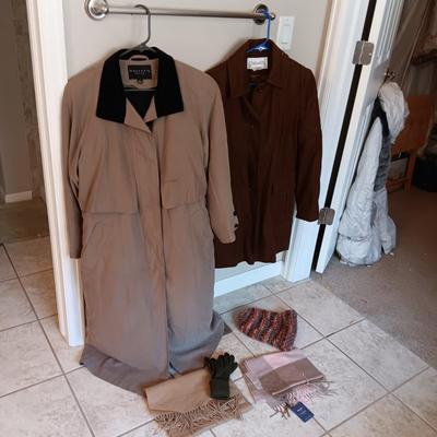 LADIES GALLERY PETITE TRENCH COAT (5), CHADWICK'S WOOL JACKET (8) AND CASHMERE SCARF