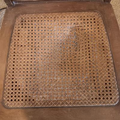 ANTIQUE SEWING ROCKER WITH CANED SEAT AND NOTIONS