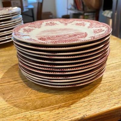 Pink Old Britain Castles 10" Dinner Plates Set Of 12 (K)