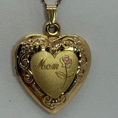 LOT 110: 18 1/2” Fine 1/20 14k GF “Mom” Heart and 925 Gemstone Heart 17 1/2” Necklace 3,8 gtw