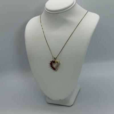 LOT 110: 18 1/2” Fine 1/20 14k GF “Mom” Heart and 925 Gemstone Heart 17 1/2” Necklace 3,8 gtw