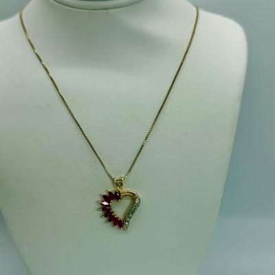 LOT 110: 18 1/2” Fine 1/20 14k GF “Mom” Heart and 925 Gemstone Heart 17 1/2” Necklace 3,8 gtw